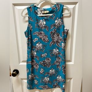 Boutique Dress Aryeh Shift dress beautiful teal with deep brown flowers size M